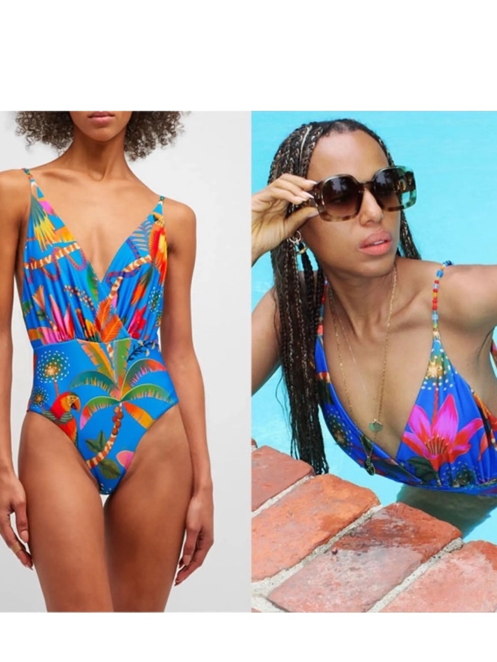 FARM Rio Macaw Party One Piece Swimsuit NWT XL Tropical Beaded Straps